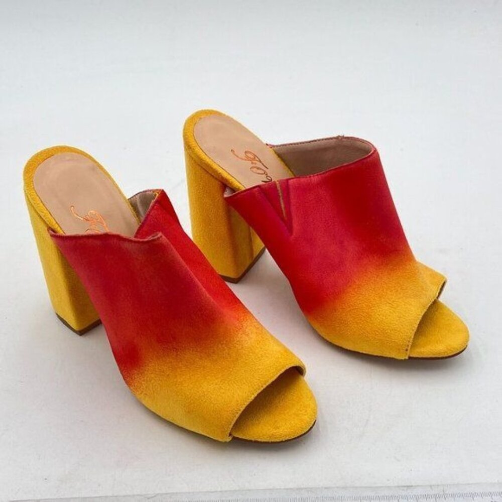 FOWT Orange Suede Pointed Peep Toe Mules Block High Heel Slippers Dressy Shoes